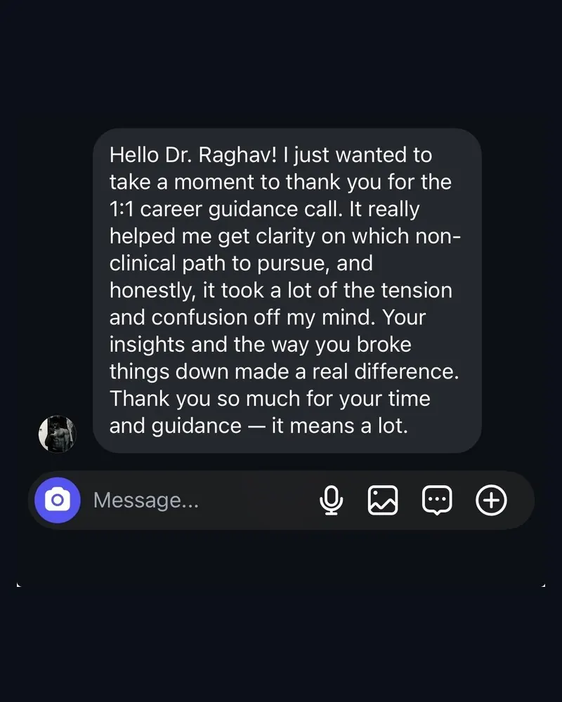 Authentic Corporate Doctor 1:1 career guidance testimonial